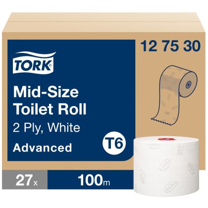 Tork Тоалетна хартия на ролка Compact Roll, Advanced, 27х100 метра - system T6 