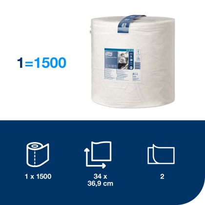Tork Индустриална хартия на ролка Wiping Paper Plus, 1500 къса– system W1