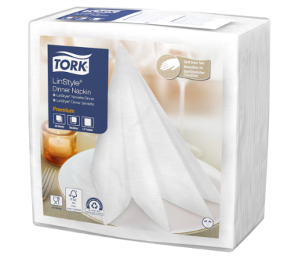 Tork Компостируеми салфетки за маса  LinStyle Compostable Napkin, 1/4 сгъвка, бели, 1 пл., 39 х 39 см, 50 бр.