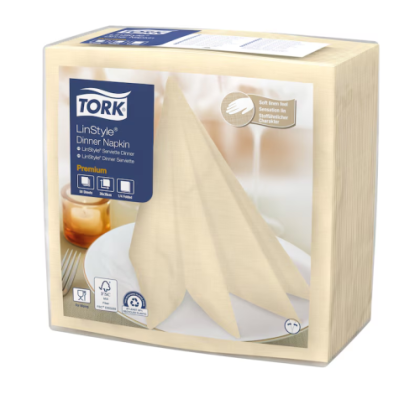 Tork Компостируеми салфетки за маса  LinStyle Compostable Napkin, 1/4 сгъвка, крем, 1 пл., 39 х 39 см, 50 бр.