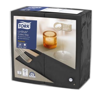 Tork Салфетки за маса  LinStyle Cutlery Pocket Napkins, черни, 1 пл., 39 х 39 см, 1/8 сгъвка, 50 бр.