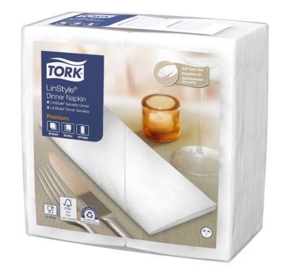Tork Салфетки за маса LinStyle Dinner Napkin, бели, 1/8 сгъвка 1 пл., 39 х 39 см, 50 бр.