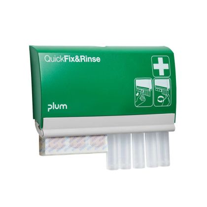 Plum Стенен дозатор QuickFix&Rinse, 5 х 20 ml ампули  0,9% стерилен натриев хлорид  и 45 пластира