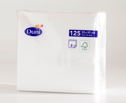 Duni Салфетки за маса Tissue Napkin 33 x 33, 1/4 сгъвка, 2 пл., бяло , 125 бр. 